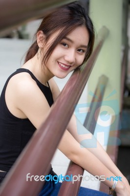 Portrait Of Thai Adult Beautiful Girl Relax And Smile Stock Photo