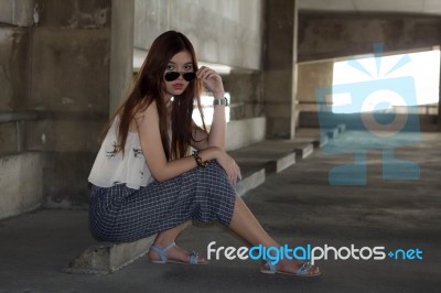 Portrait Of Thai Adult Beautiful Girl Relax And Smile Stock Photo