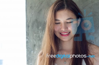 Portrait Of Thai Adult Beautiful Girl Relax And Smile Stock Photo