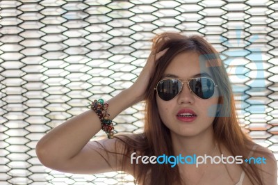 Portrait Of Thai Adult Beautiful Girl Relax And Smile Stock Photo