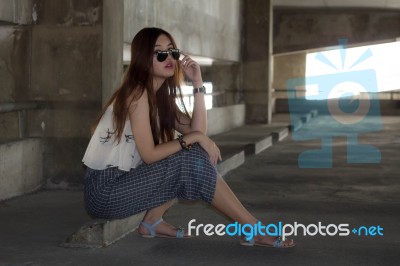 Portrait Of Thai Adult Beautiful Girl Relax And Smile Stock Photo