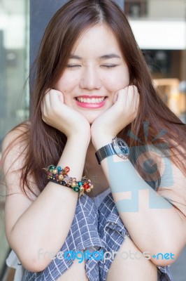 Portrait Of Thai Adult Beautiful Girl Relax And Smile Stock Photo