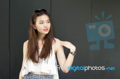 Portrait Of Thai Adult Beautiful Girl Relax And Smile Stock Photo