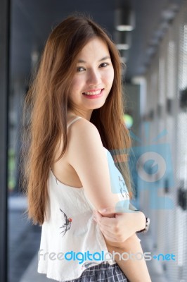 Portrait Of Thai Adult Beautiful Girl Relax And Smile Stock Photo