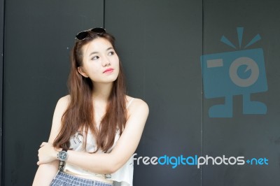 Portrait Of Thai Adult Beautiful Girl Relax And Smile Stock Photo