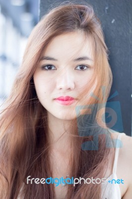 Portrait Of Thai Adult Beautiful Girl Relax And Smile Stock Photo