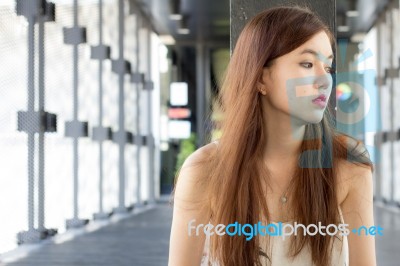 Portrait Of Thai Adult Beautiful Girl Relax And Smile Stock Photo