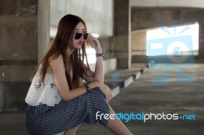 Portrait Of Thai Adult Beautiful Girl Relax And Smile Stock Photo