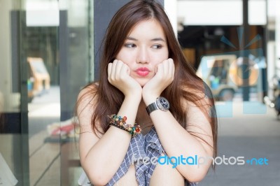 Portrait Of Thai Adult Beautiful Girl Relax And Smile Stock Photo