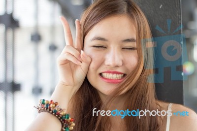 Portrait Of Thai Adult Beautiful Girl Relax And Smile Stock Photo