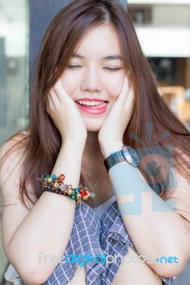 Portrait Of Thai Adult Beautiful Girl Relax And Smile Stock Photo