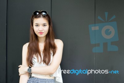 Portrait Of Thai Adult Beautiful Girl Relax And Smile Stock Photo