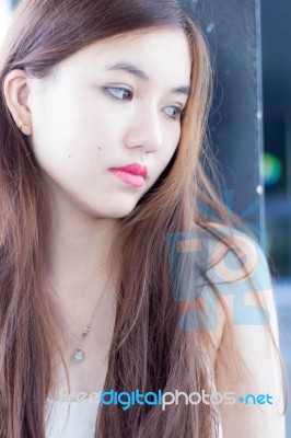 Portrait Of Thai Adult Beautiful Girl Relax And Smile Stock Photo