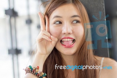 Portrait Of Thai Adult Beautiful Girl Relax And Smile Stock Photo