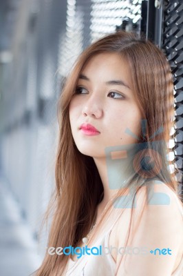 Portrait Of Thai Adult Beautiful Girl Relax And Smile Stock Photo