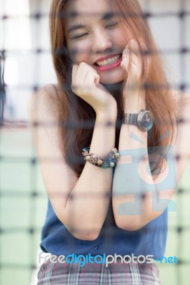 Portrait Of Thai Adult Beautiful Girl Relax And Smile Stock Photo