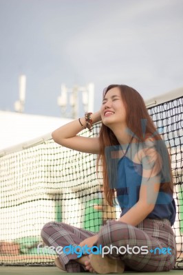 Portrait Of Thai Adult Beautiful Girl Relax And Smile Stock Photo