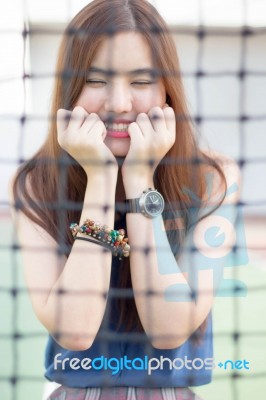 Portrait Of Thai Adult Beautiful Girl Relax And Smile Stock Photo