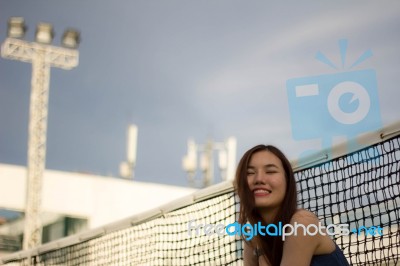 Portrait Of Thai Adult Beautiful Girl Relax And Smile Stock Photo