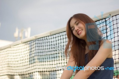 Portrait Of Thai Adult Beautiful Girl Relax And Smile Stock Photo