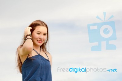 Portrait Of Thai Adult Beautiful Girl Relax And Smile Stock Photo