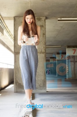 Portrait Of Thai Adult Beautiful Girl Relax And Smile Stock Photo