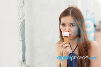 Portrait Of Thai Adult Beautiful Girl Relax And Smile Stock Photo