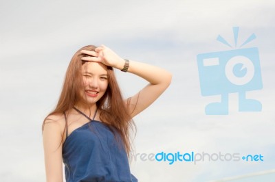 Portrait Of Thai Adult Beautiful Girl Relax And Smile Stock Photo