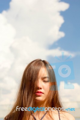 Portrait Of Thai Adult Beautiful Girl Relax And Smile Stock Photo