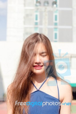 Portrait Of Thai Adult Beautiful Girl Relax And Smile Stock Photo