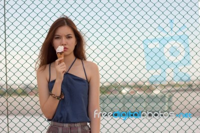 Portrait Of Thai Adult Beautiful Girl Relax And Smile Stock Photo