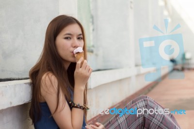 Portrait Of Thai Adult Beautiful Girl Relax And Smile Stock Photo