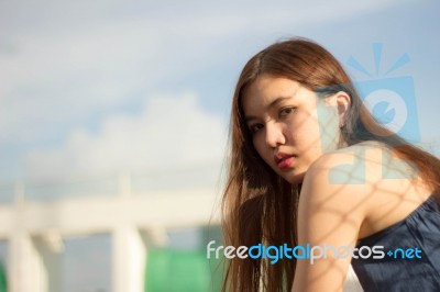 Portrait Of Thai Adult Beautiful Girl Relax And Smile Stock Photo