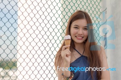 Portrait Of Thai Adult Beautiful Girl Relax And Smile Stock Photo