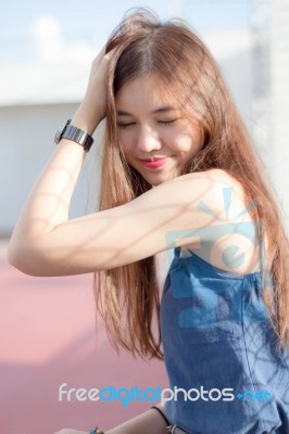 Portrait Of Thai Adult Beautiful Girl Relax And Smile Stock Photo