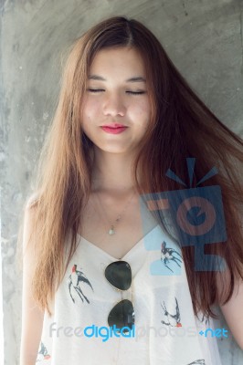 Portrait Of Thai Adult Beautiful Girl Relax And Smile Stock Photo