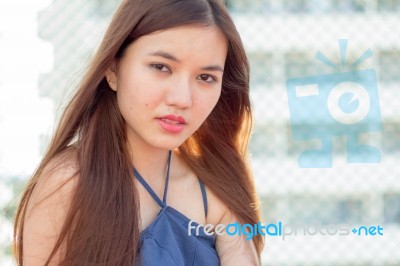 Portrait Of Thai Adult Beautiful Girl Relax And Smile Stock Photo