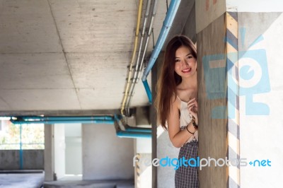 Portrait Of Thai Adult Beautiful Girl Relax And Smile Stock Photo