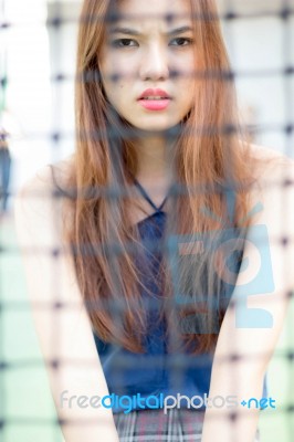 Portrait Of Thai Adult Beautiful Girl Relax And Smile Stock Photo