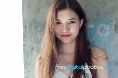 Portrait Of Thai Adult Beautiful Girl Relax And Smile Stock Photo