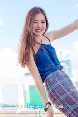 Portrait Of Thai Adult Beautiful Girl Relax And Smile Stock Photo