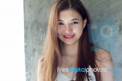 Portrait Of Thai Adult Beautiful Girl Relax And Smile Stock Photo