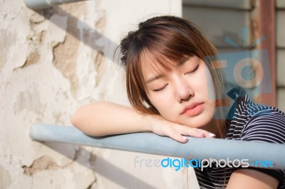 Portrait Of Thai Adult Beautiful Girl Relax And Smile Stock Photo