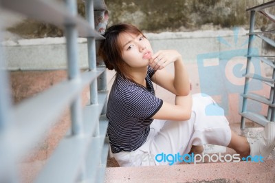 Portrait Of Thai Adult Beautiful Girl Relax And Smile Stock Photo