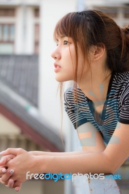 Portrait Of Thai Adult Beautiful Girl Relax And Smile Stock Photo