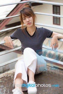 Portrait Of Thai Adult Beautiful Girl Relax And Smile Stock Photo