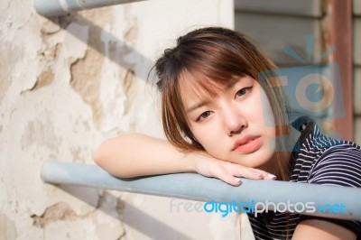 Portrait Of Thai Adult Beautiful Girl Relax And Smile Stock Photo