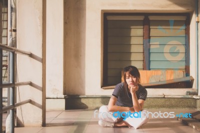 Portrait Of Thai Adult Beautiful Girl Relax And Smile Stock Photo