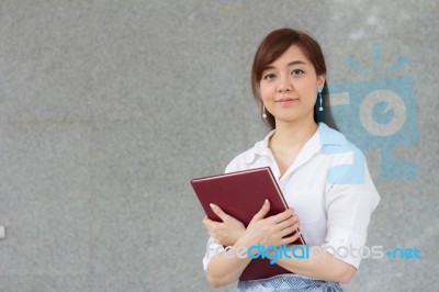 Portrait Of Thai Adult Businesswoman Beautiful Girl Read A Book Stock Photo