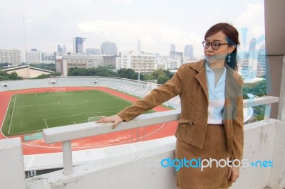 Portrait Of Thai Adult Businesswoman Beautiful Girl Relax And Smile Stock Photo